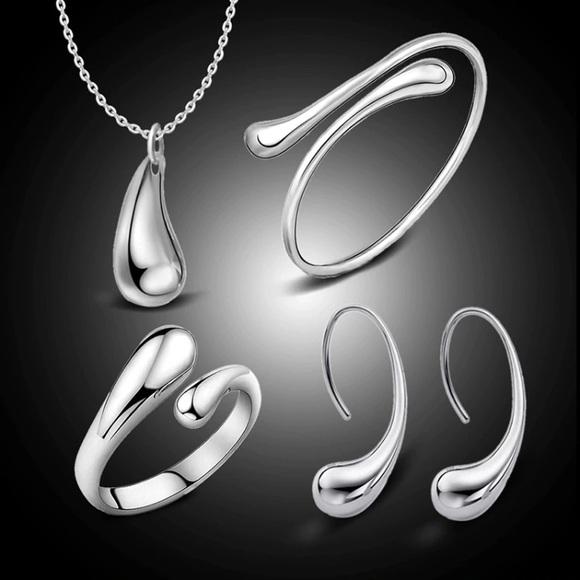 4pcs Set Water Drop 925 Silver Jewelry Necklace - Picture 3 of 8